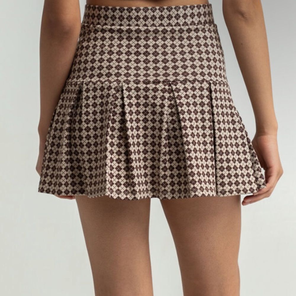 🌿NWT•Y2K•Argyle•Pleated•Skirt•Stretch• L• 